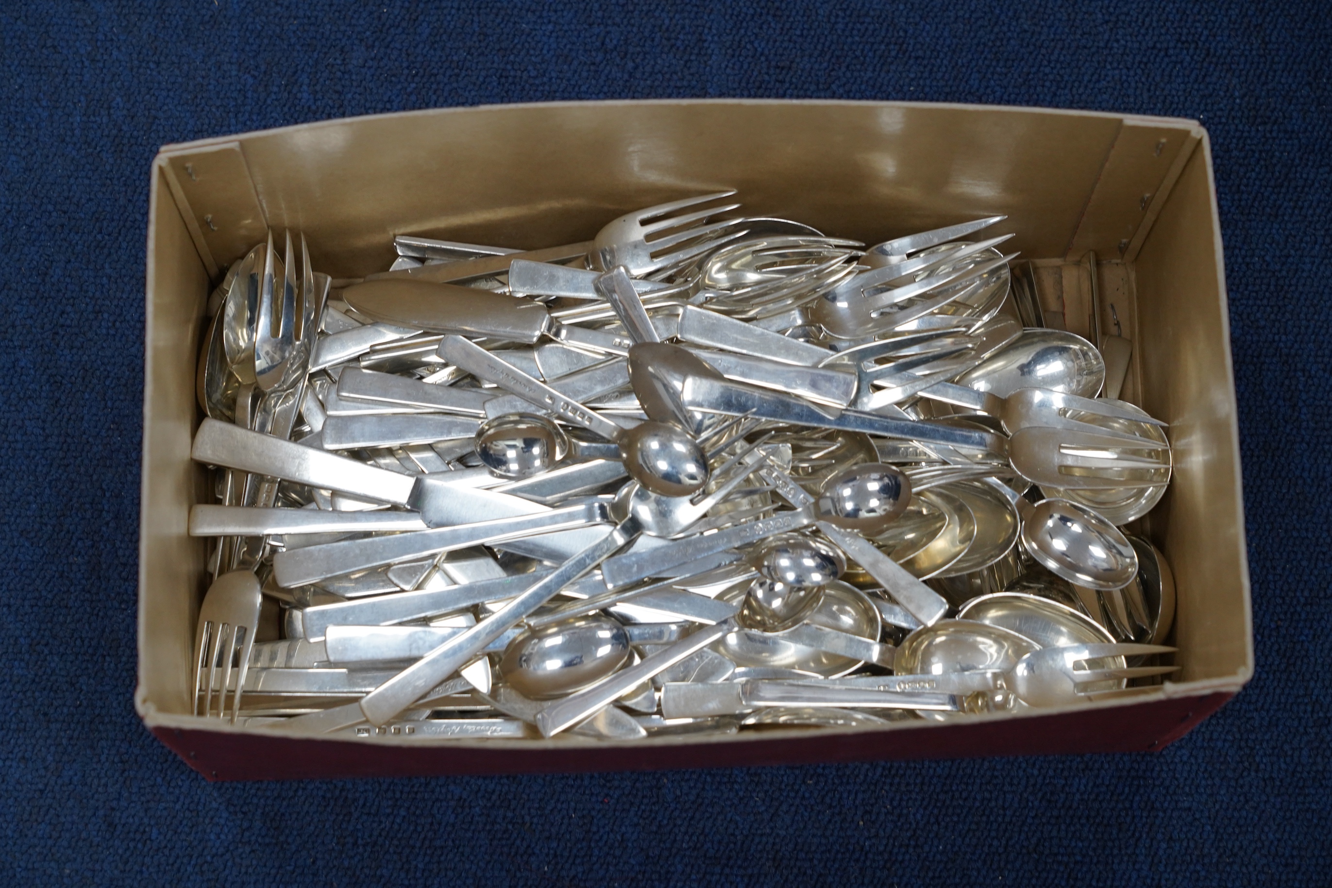A canteen of George V Art Deco silver cutlery, by Charles Boyton